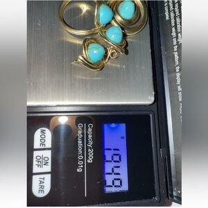 18k sold Italian gold Elegant Gold and Turquoise necklace Earrings and ring set